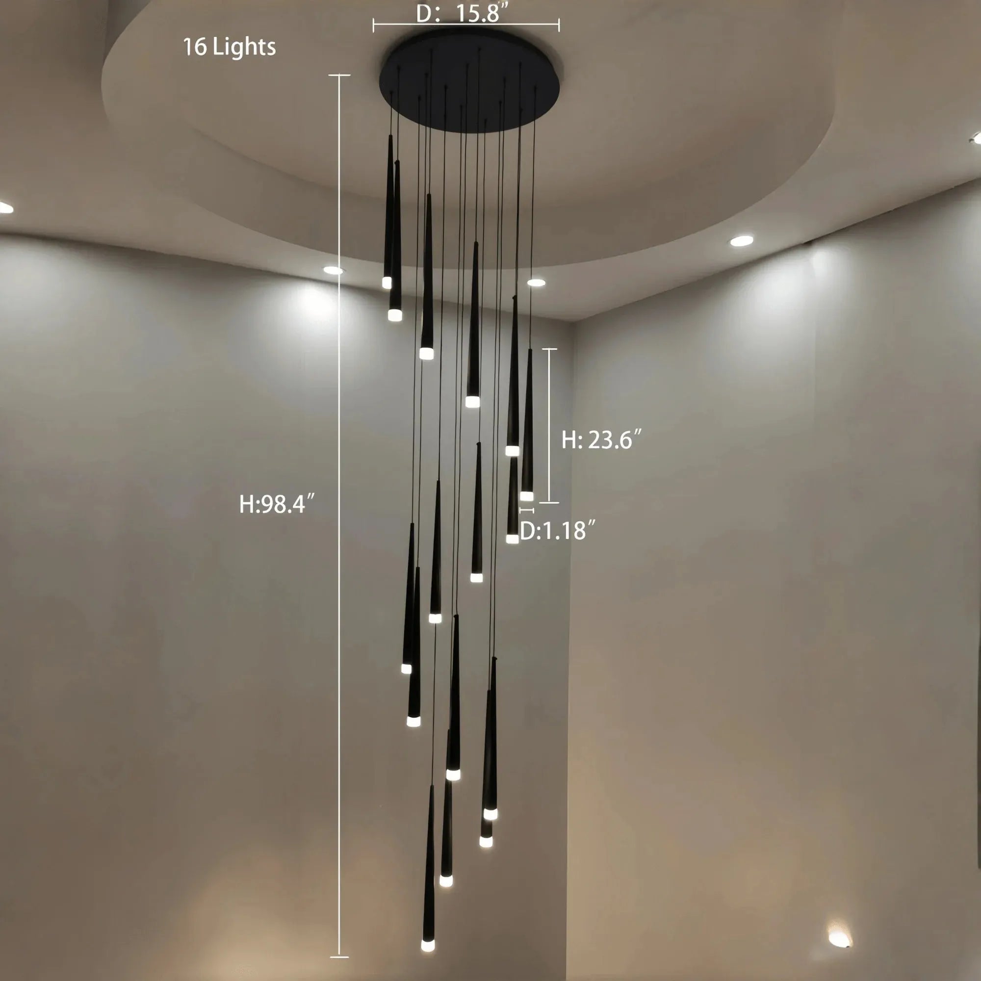 Minimalism Foyer Staircase Chandelier Ceiling Pendant Lighting Fixture For Living Room Entryway In Gold/ Black Finish - 6 Lights/ D11.8"*H78.7"GoldWarm LightBlushlighting