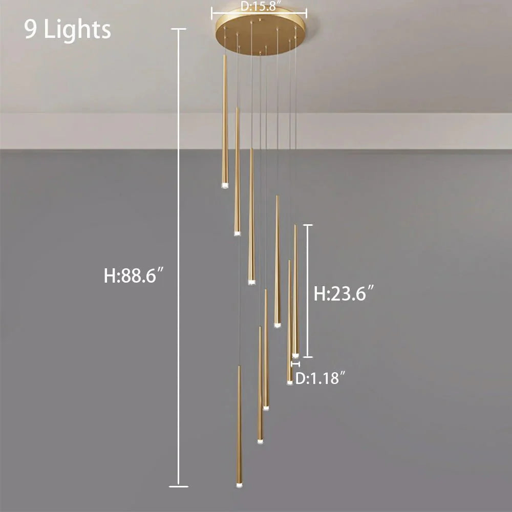 Minimalism Foyer Staircase Chandelier Ceiling Pendant Lighting Fixture For Living Room Entryway In Gold/ Black Finish - Blushlighting