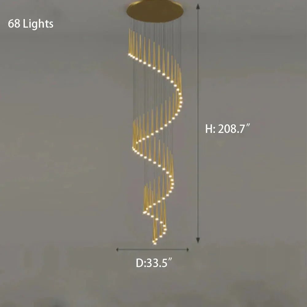 Minimalism Foyer Staircase Chandelier Ceiling Pendant Lighting Fixture For Living Room Entryway In Gold/ Black Finish - 6 Lights/ D11.8"*H78.7"GoldWarm LightBlushlighting