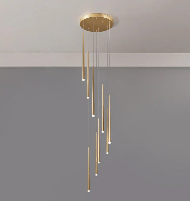 Minimalism Foyer Staircase Chandelier Ceiling Pendant Lighting Fixture For Living Room Entryway In Gold/ Black Finish - Blushlighting