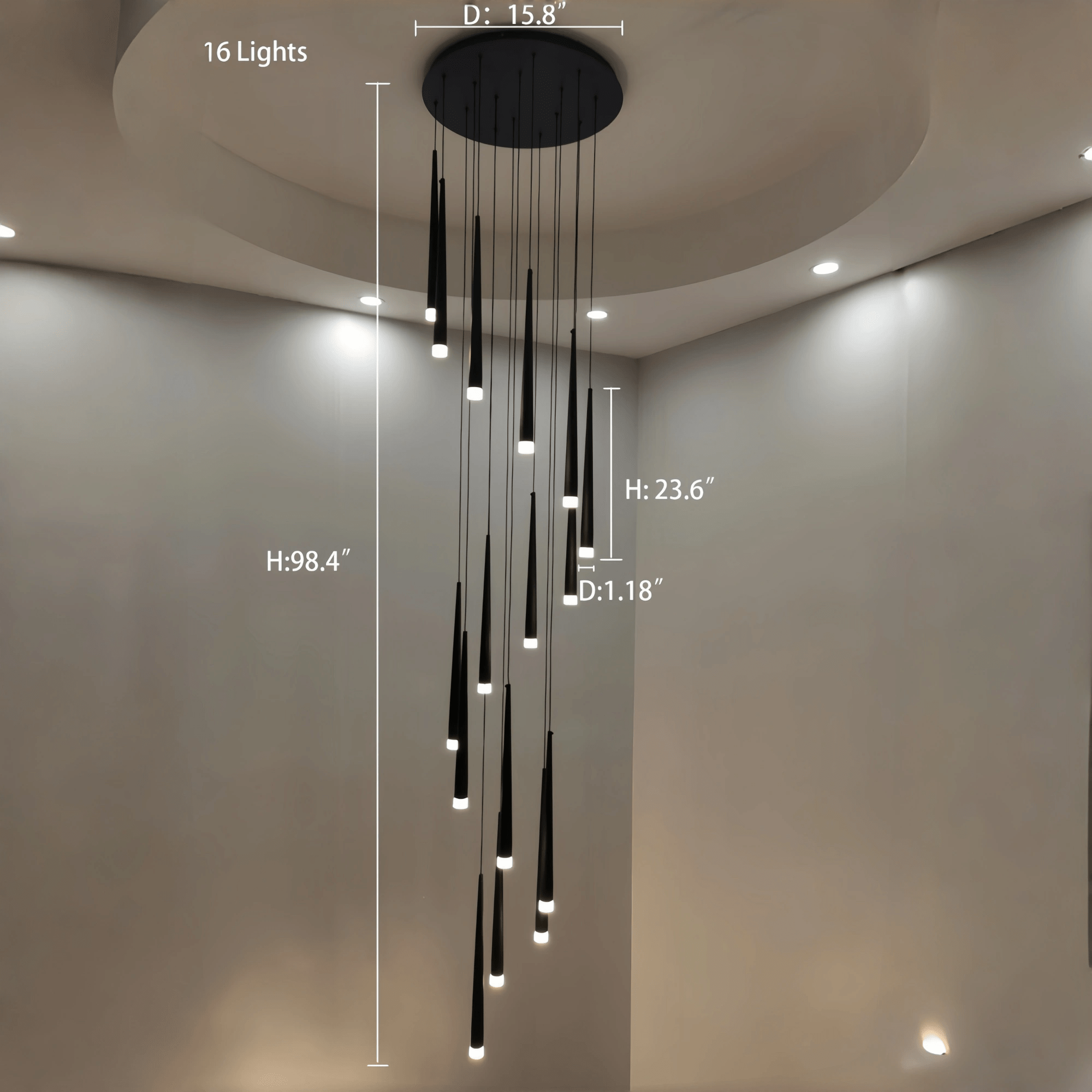 Minimalism Foyer Staircase Chandelier Ceiling Pendant Lighting Fixture For Living Room Entryway In Gold/ Black Finish - Blushlighting