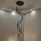 Minimalism Foyer Staircase Chandelier Ceiling Pendant Lighting Fixture For Living Room Entryway In Gold/ Black Finish - 6 Lights/ D11.8"*H78.7"GoldWarm LightBlushlighting