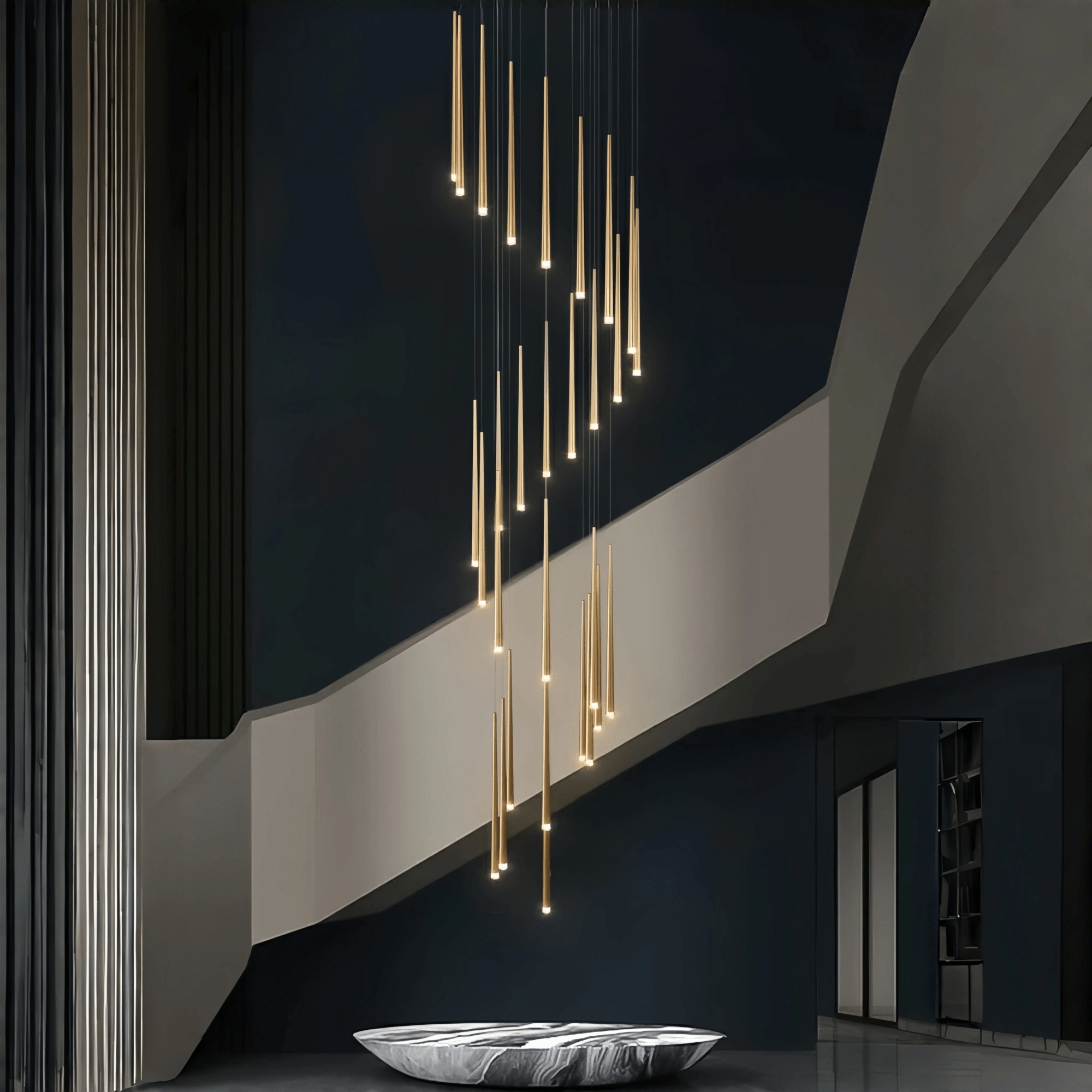 Minimalism Foyer Staircase Chandelier Ceiling Pendant Lighting Fixture For Living Room Entryway In Gold/ Black Finish - Blushlighting