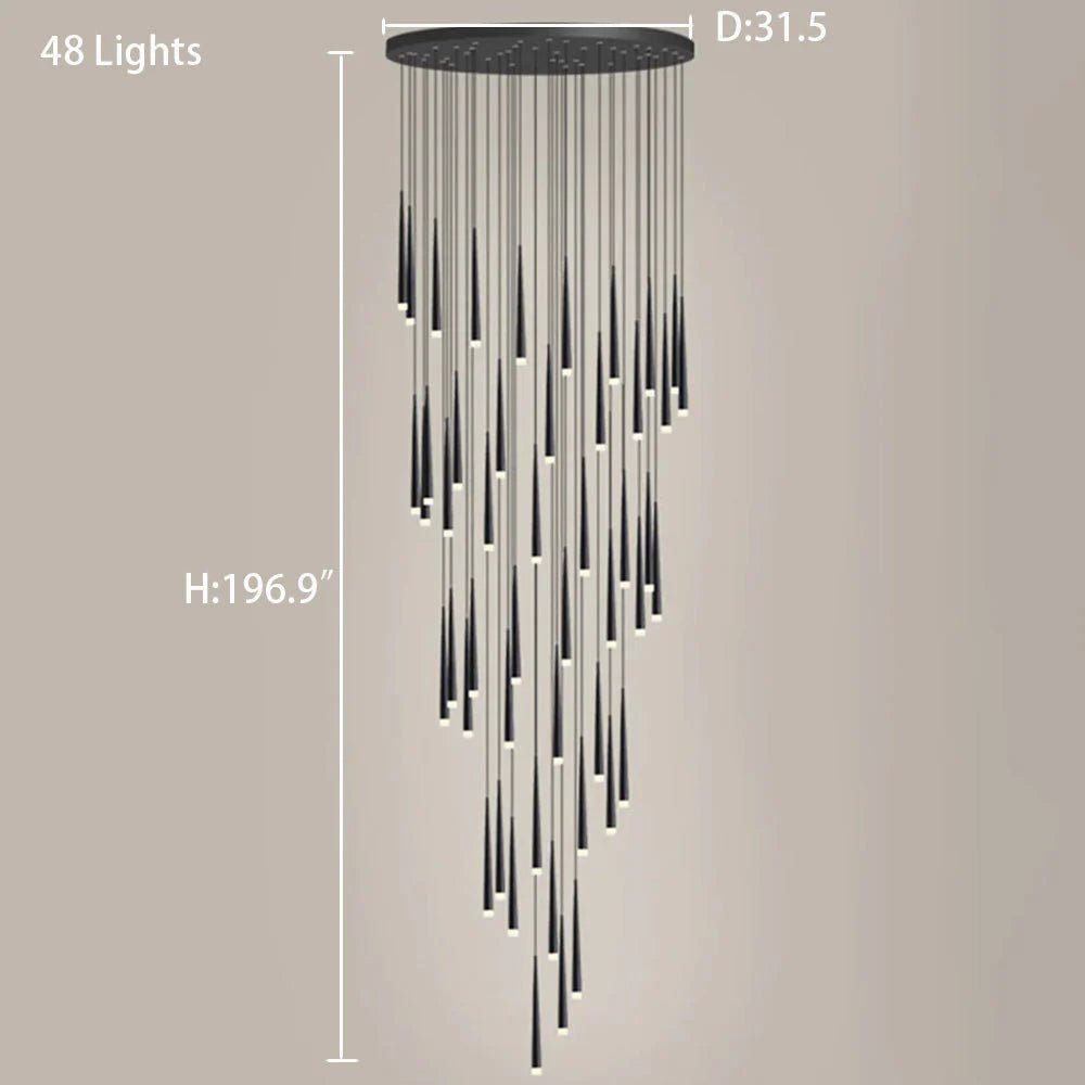Minimalism Foyer Staircase Chandelier Ceiling Pendant Lighting Fixture For Living Room Entryway In Gold/ Black Finish - Blushlighting