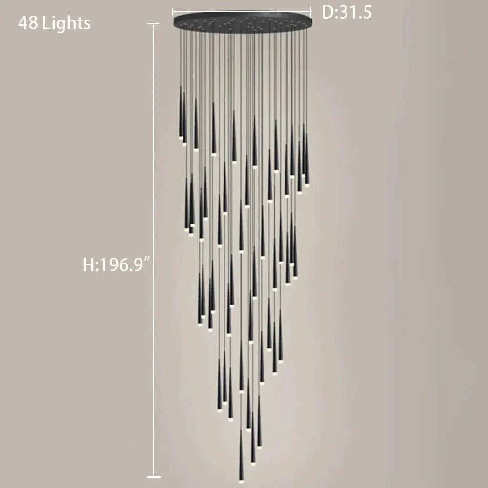 Minimalism Foyer Staircase Chandelier Ceiling Pendant Lighting Fixture For Living Room Entryway In Gold/ Black Finish - 6 Lights/ D11.8"*H78.7"GoldWarm LightBlushlighting