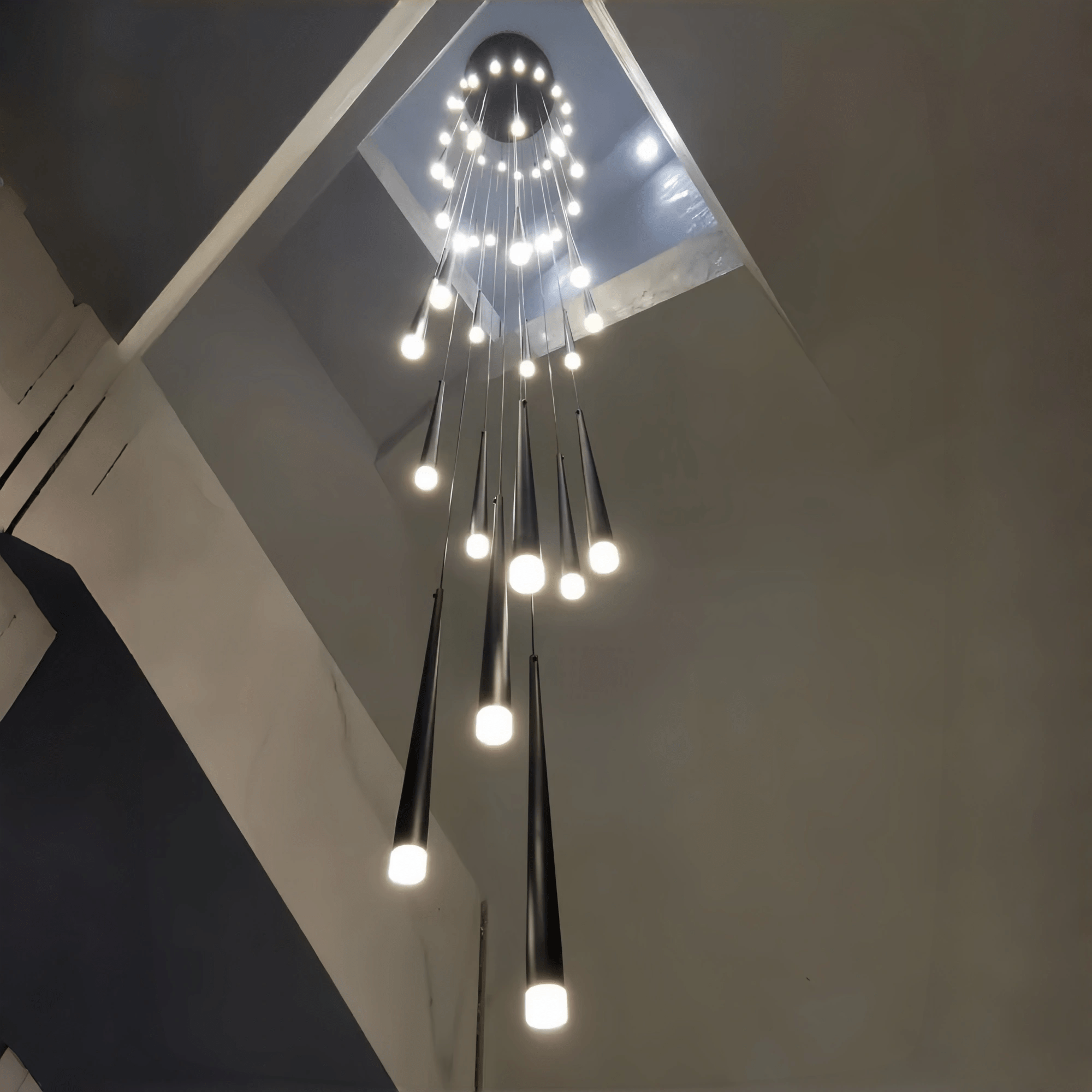 Minimalism Foyer Staircase Chandelier Ceiling Pendant Lighting Fixture For Living Room Entryway In Gold/ Black Finish - Blushlighting