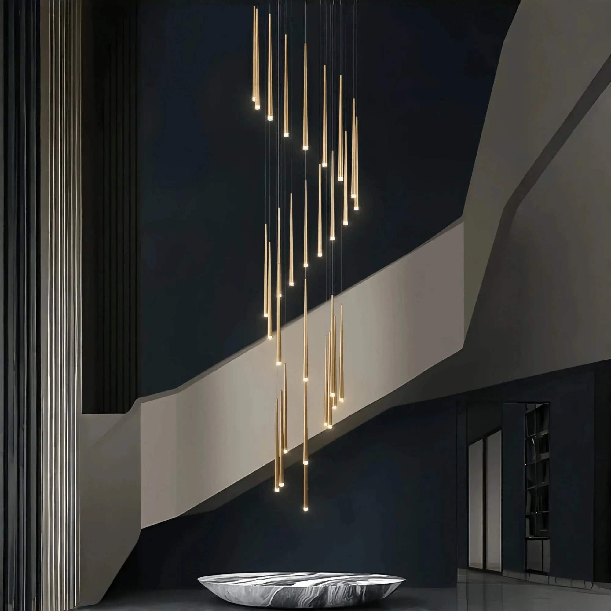 Minimalism Foyer Staircase Chandelier Ceiling Pendant Lighting Fixture For Living Room Entryway In Gold/ Black Finish - 6 Lights/ D11.8"*H78.7"GoldWarm LightBlushlighting
