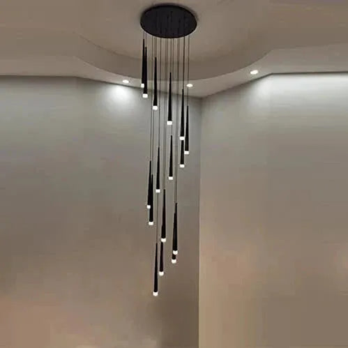 Minimalism Foyer Staircase Chandelier Ceiling Pendant Lighting Fixture For Living Room Entryway In Gold/ Black Finish - Blushlighting