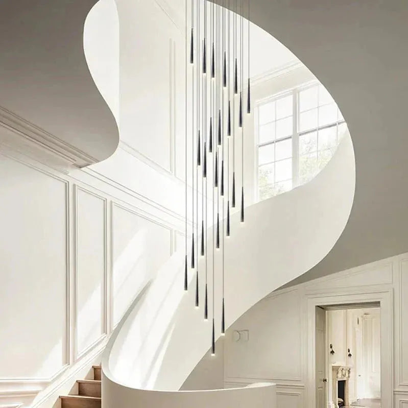 Minimalism Foyer Staircase Chandelier Ceiling Pendant Lighting Fixture For Living Room Entryway In Gold/ Black Finish - Blushlighting