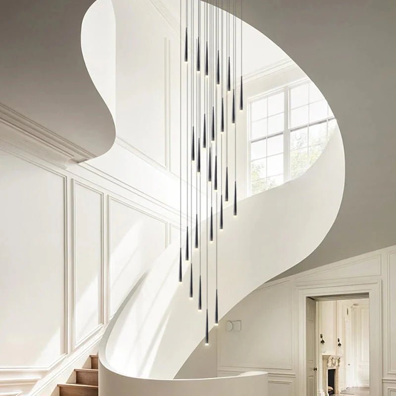 Minimalism Foyer Staircase Chandelier Ceiling Pendant Lighting Fixture For Living Room Entryway In Gold/ Black Finish - Blushlighting