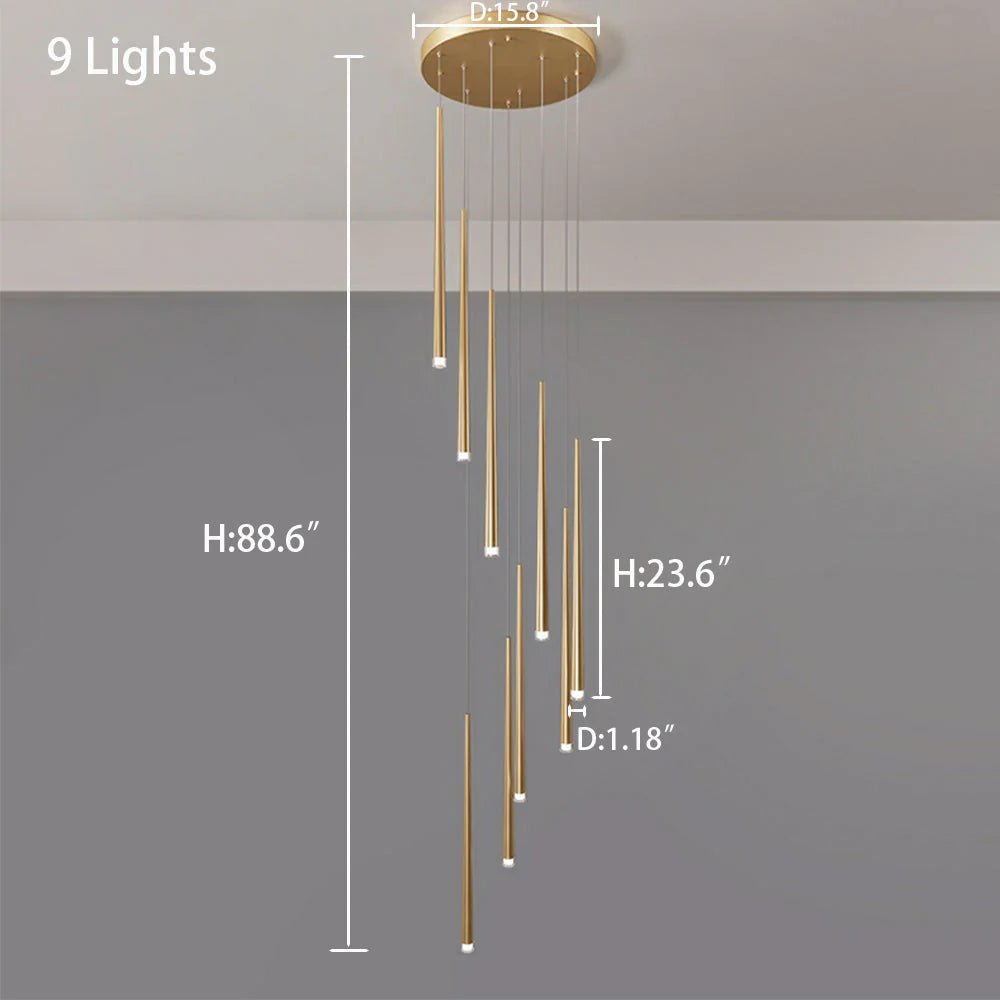 Minimalism Foyer Staircase Chandelier Ceiling Pendant Lighting Fixture For Living Room Entryway In Gold/ Black Finish - Blushlighting