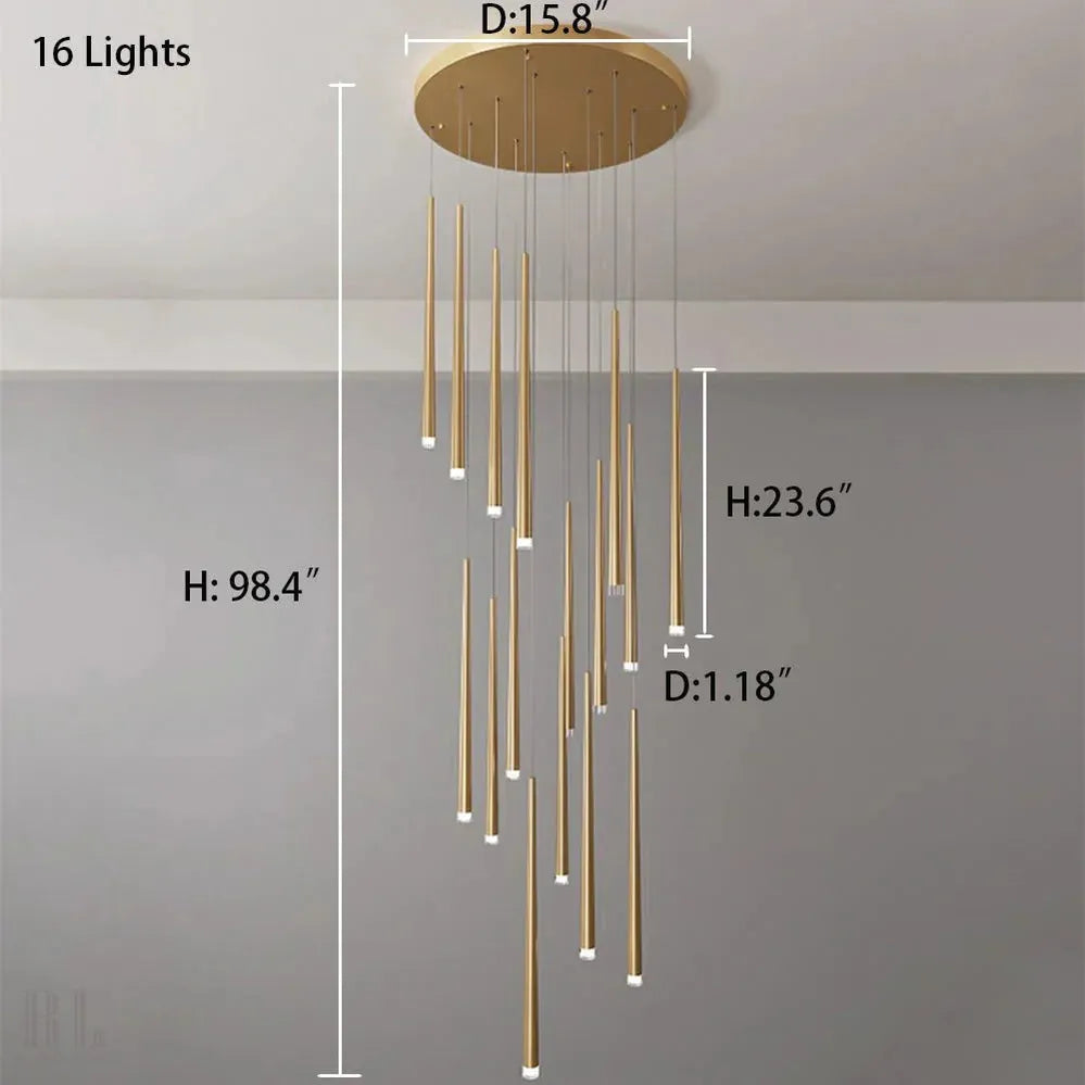 Minimalism Foyer Staircase Chandelier Ceiling Pendant Lighting Fixture For Living Room Entryway In Gold/ Black Finish - Blushlighting