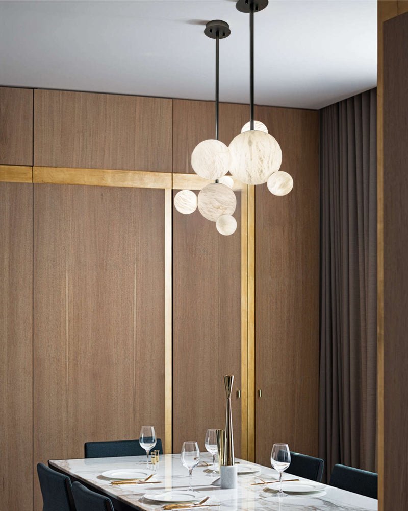 Minimalist Antique Alabaster Cluster Pendant Light Fixtures 6" Wide - 1P-D15CM/D5.91"White + Black RodBlushlighting