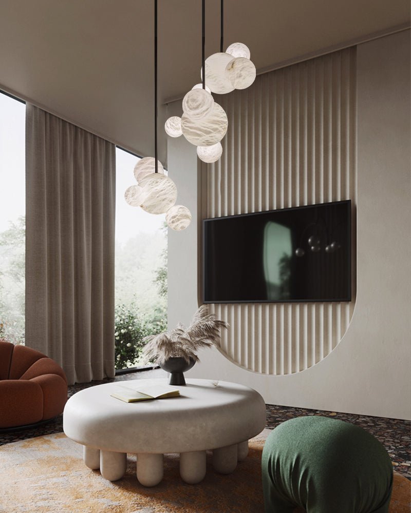 Minimalist Antique Alabaster Cluster Pendant Light Fixtures 6" Wide - 1P-D15CM/D5.91"White + Black RodBlushlighting