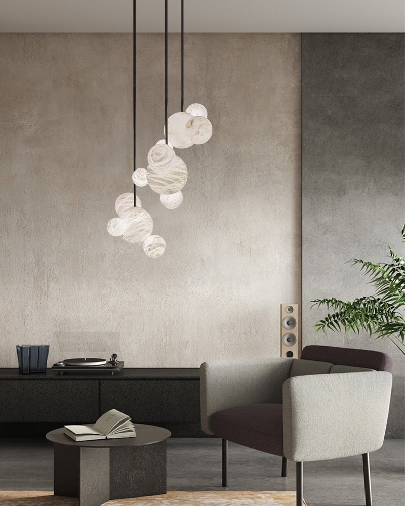 Minimalist Antique Alabaster Cluster Pendant Light Fixtures 6" Wide - 1P-D15CM/D5.91"White + Black RodBlushlighting
