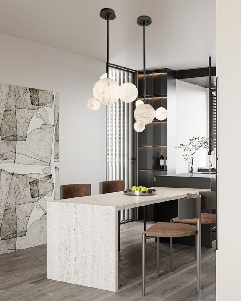 Minimalist Antique Alabaster Cluster Pendant Light Fixtures 6" Wide - 1P-D15CM/D5.91"White + Black RodBlushlighting