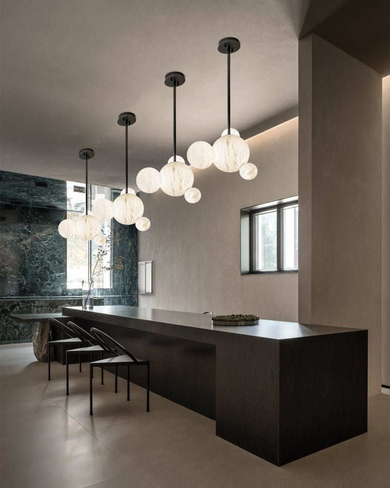 Minimalist Antique Alabaster Cluster Pendant Light Fixtures 6" Wide - 1P-D15CM/D5.91"White + Black RodBlushlighting