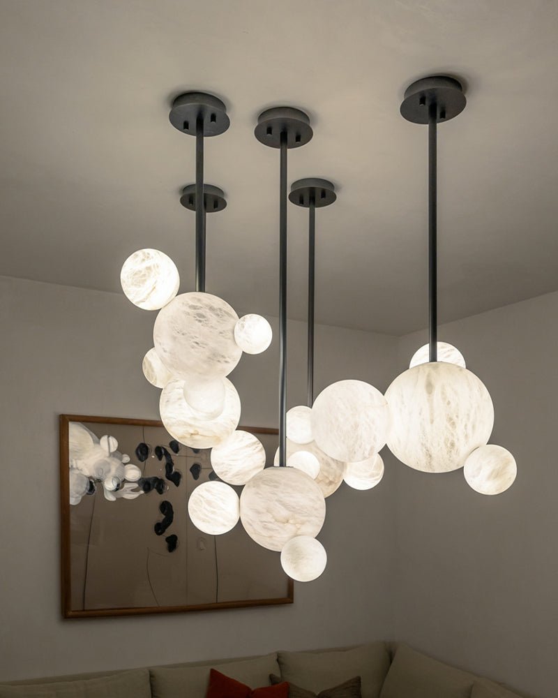 Minimalist Antique Alabaster Cluster Pendant Light Fixtures 6" Wide - 1P-D15CM/D5.91"White + Black RodBlushlighting