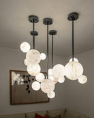Minimalist Antique Alabaster Cluster Pendant Light Fixtures 6" Wide - 1P-D15CM/D5.91"White + Black RodBlushlighting