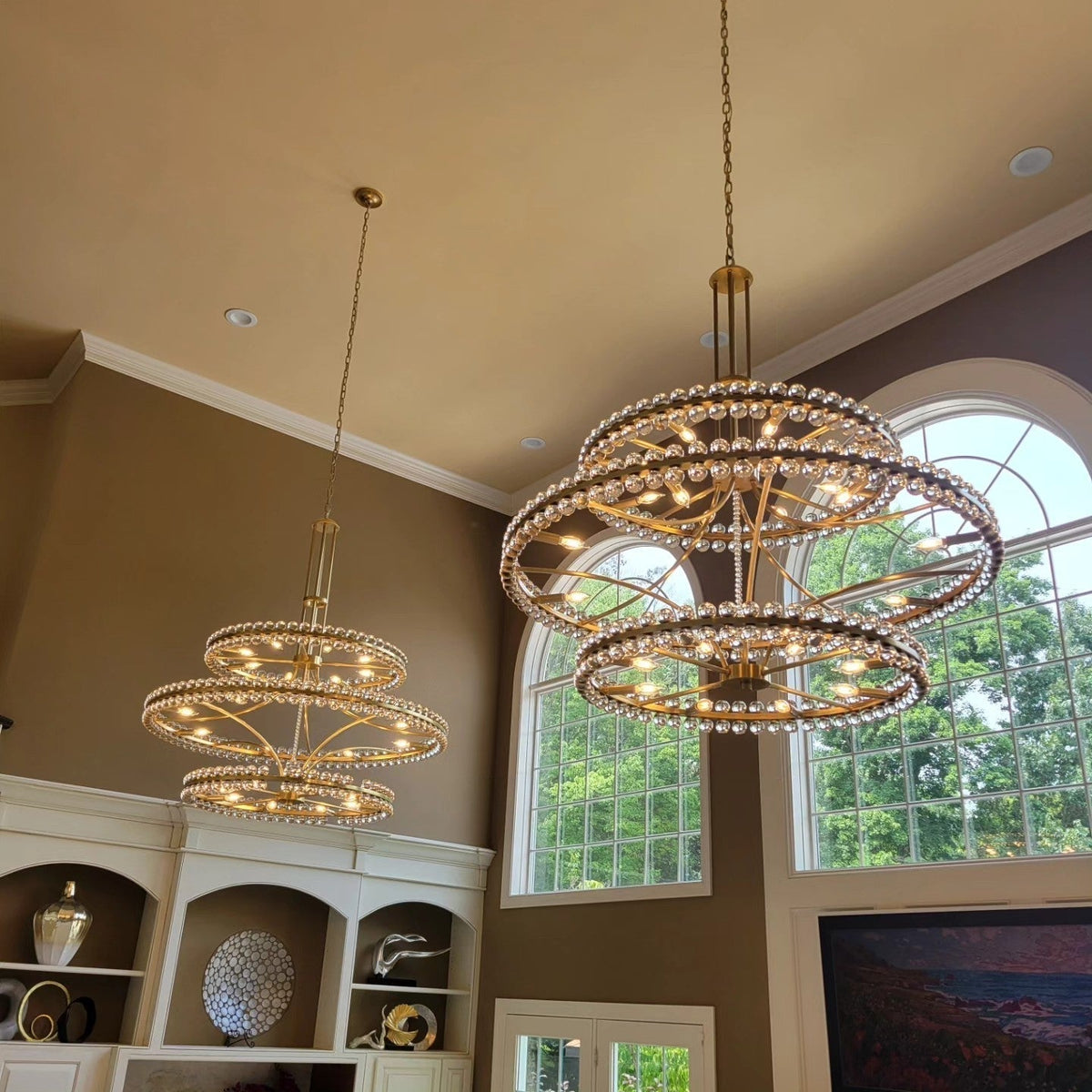 Modern 2/3 Ring Glass Ball Chandelier for Low-ceiling - 2 Rings/D39.25"*H32.5"BrassDimmable Warm LightBlushlighting