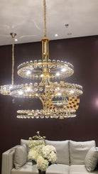 Modern 2/3 Ring Glass Ball Chandelier for Low-ceiling - 2 Rings/D39.25"*H32.5"BrassDimmable Warm LightBlushlighting