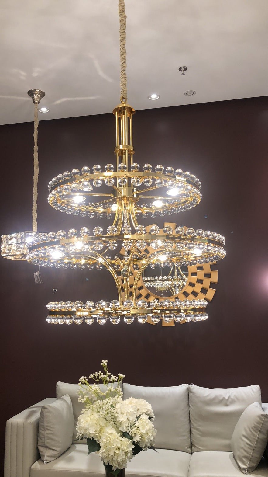 Modern 2/3 Ring Glass Ball Chandelier for Low-ceiling - 2 Rings/D39.25"*H32.5"BrassDimmable Warm LightBlushlighting