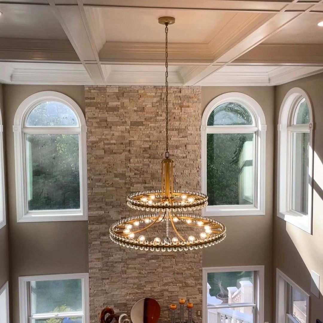 Modern 2/3 Ring Glass Ball Chandelier for Low-ceiling - 2 Rings/D39.25"*H32.5"BrassDimmable Warm LightBlushlighting
