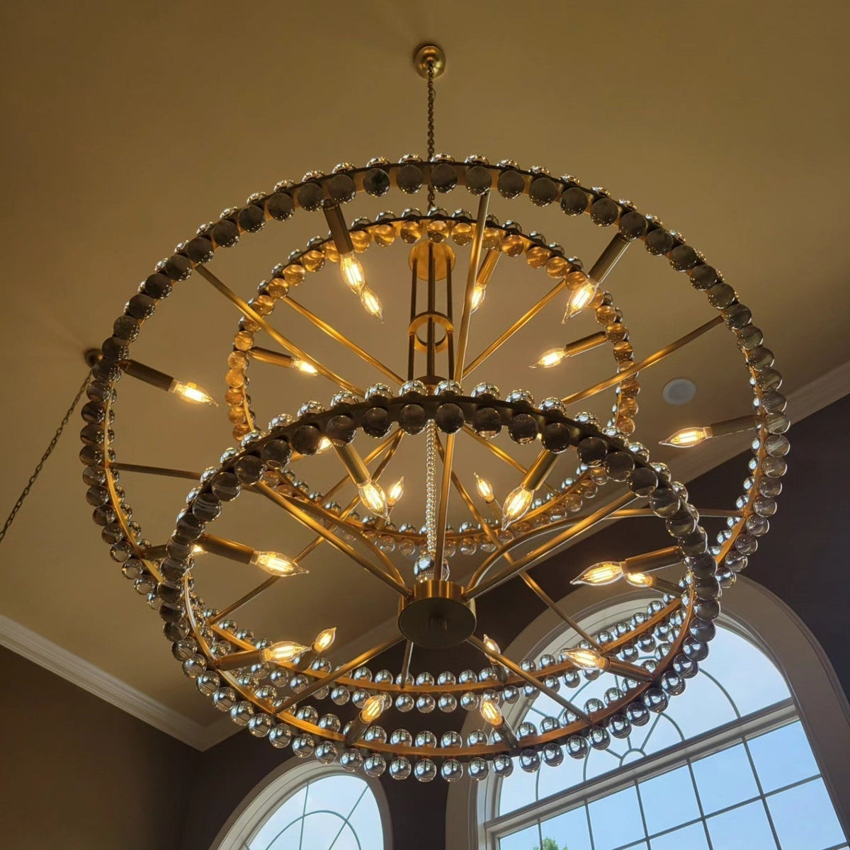 Modern 2/3 Ring Glass Ball Chandelier for Low-ceiling - 2 Rings/D39.25"*H32.5"BrassDimmable Warm LightBlushlighting