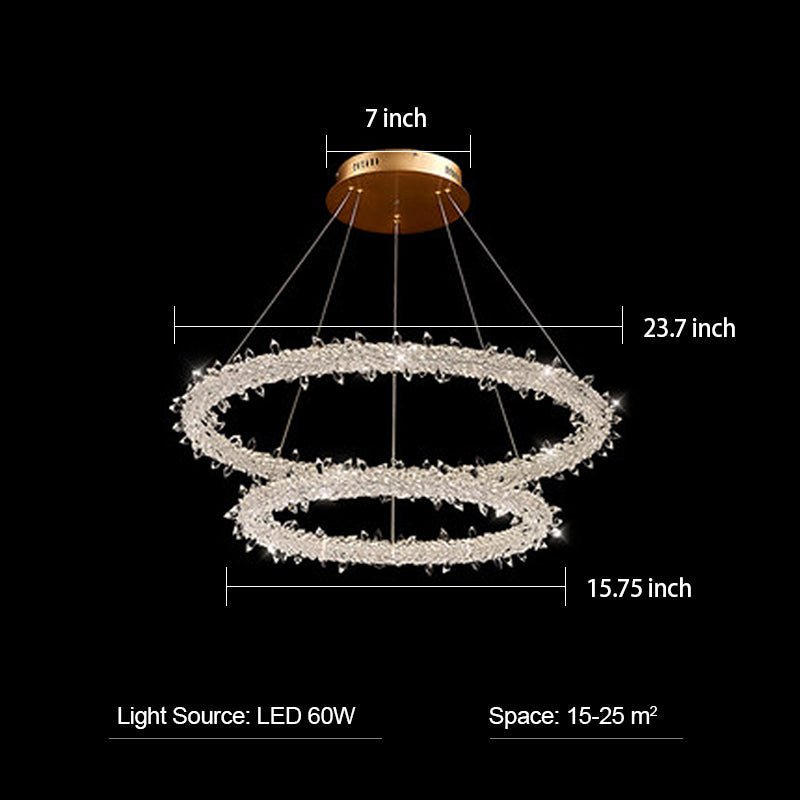 Modern 3 - Ring Halo Crystal Chandelier for Living Room/Bedroom - 2 Rings/ D23.7"+D15.75"Warm LightBlushlighting