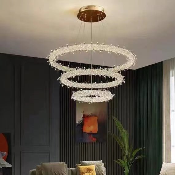 Modern 3 - Ring Halo Crystal Chandelier for Living Room/Bedroom - 1 Ring/D19.7"*H118.1"Warm LightBlushlighting