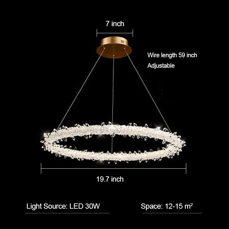 Modern 3 - Ring Halo Crystal Chandelier for Living Room/Bedroom - 1 Ring/D19.7"*H118.1"Warm LightBlushlighting