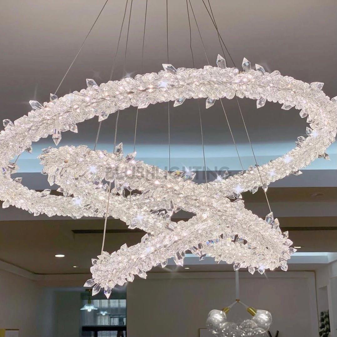 Modern 3 - Ring Halo Crystal Chandelier for Living Room/Bedroom - 1 Ring/D19.7"*H118.1"Warm LightBlushlighting