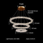 Modern 3 - Ring Halo Crystal Chandelier for Living Room/Bedroom - 3 Rings/ D27.5"+D19.7"+D11.8"Warm LightBlushlighting