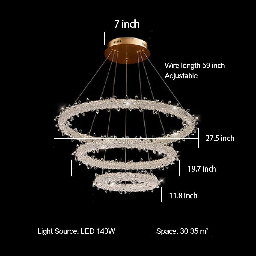 Modern 3 - Ring Halo Crystal Chandelier for Living Room/Bedroom - 3 Rings/ D27.5"+D19.7"+D11.8"Warm LightBlushlighting