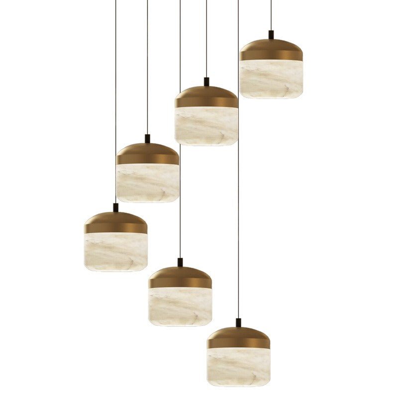 Modern Alabaster Pendant Lamp For Staircase, Kitchen Pendant Light - 6 LightsBlushlighting