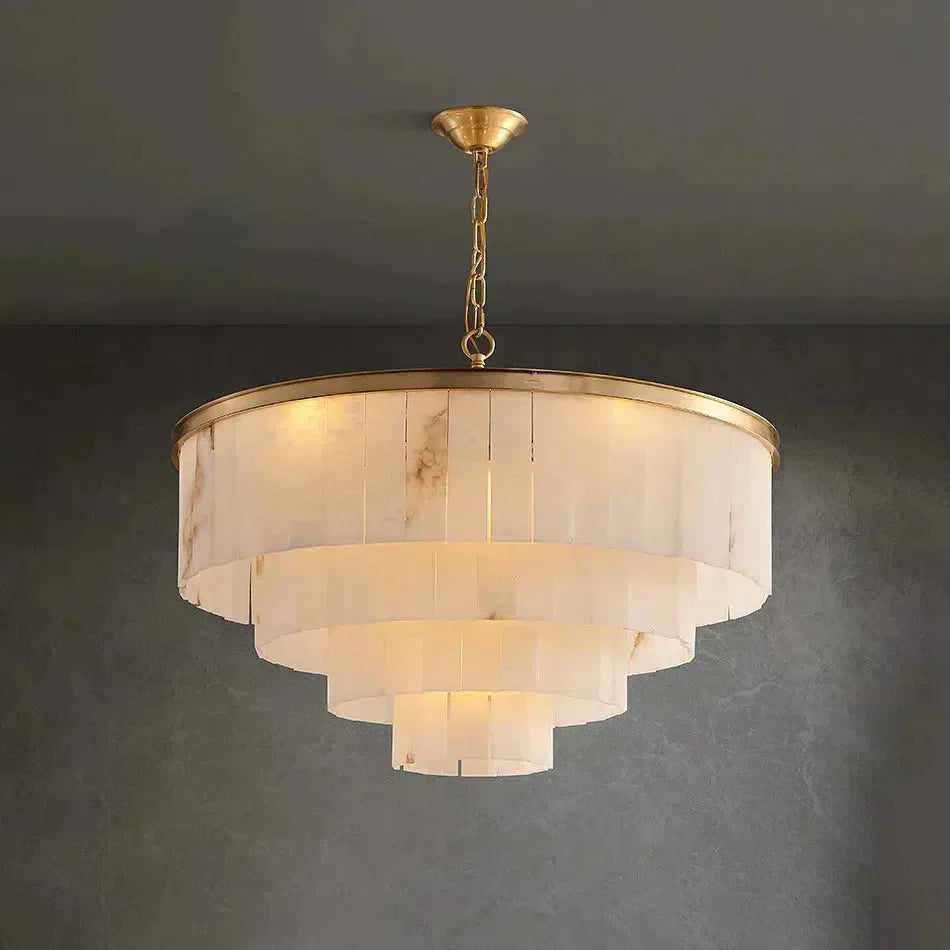 Modern Alabaster Tiered Chandelier-Copper+White-Dia 80cm x H 70cm / D 31.5 x H 27.6-Blushlighting