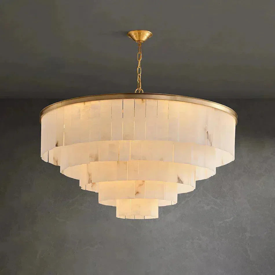 Modern Alabaster Tiered Chandelier-Copper+White-Dia 100cm x H 77cm / D 39.4 x H 30.3-Blushlighting