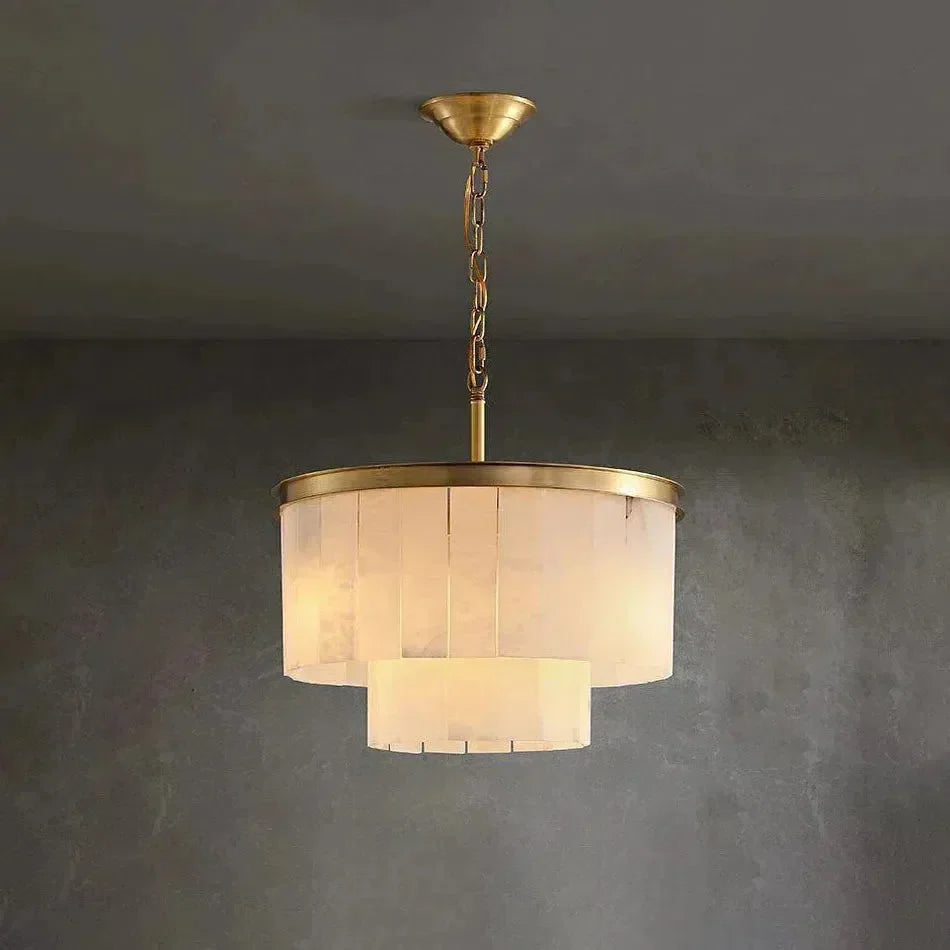 Modern Alabaster Tiered Chandelier-Copper+White-Dia 45cm x H 58cm / D 17.7 x H 22.8-Blushlighting