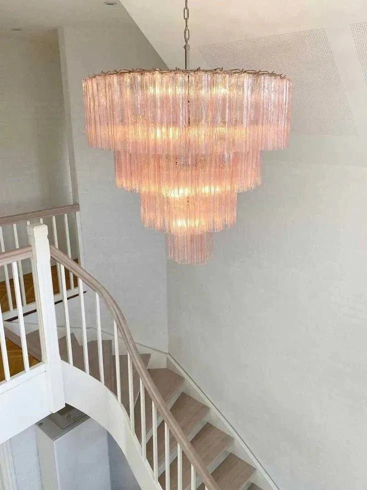 Modern Art Design 3/4/5/7-Tier Hand-blown Glass Tiered Chandelier - 3-Tier/D26.5"*H22"ClearWarm LightBlushlighting