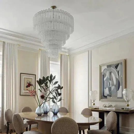 Modern Art Design 3/4/5/7-Tier Hand-blown Glass Tiered Chandelier - 3-Tier/D26.5"*H22"ClearWarm LightBlushlighting