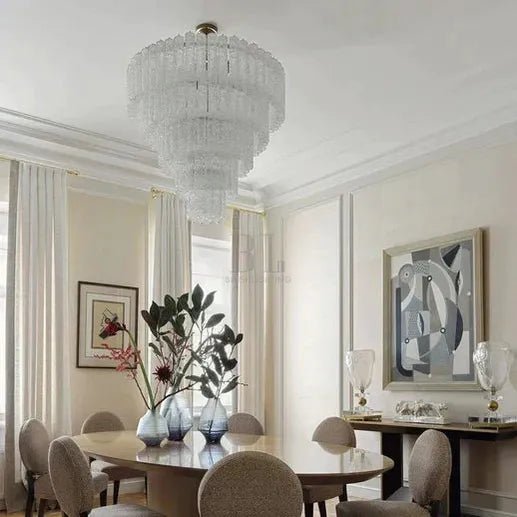Modern Art Design 3/4/5/7 - Tier Hand - blown Glass Tiered Chandelier - 5 - Tier/D29.88"*H31.5"ClearWarm LightBlushlighting