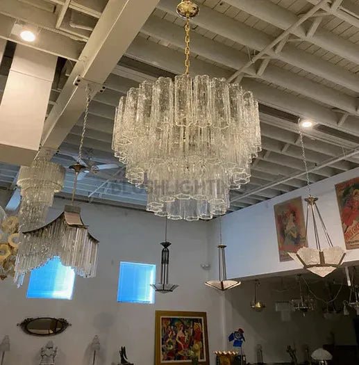 Modern Art Design 3/4/5/7 - Tier Hand - blown Glass Tiered Chandelier - 5 - Tier/D29.88"*H31.5"ClearWarm LightBlushlighting