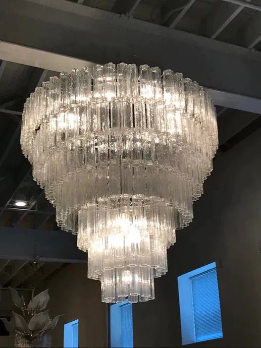 Modern Art Design 3/4/5/7 - Tier Hand - blown Glass Tiered Chandelier - 5 - Tier/D29.88"*H31.5"ClearWarm LightBlushlighting