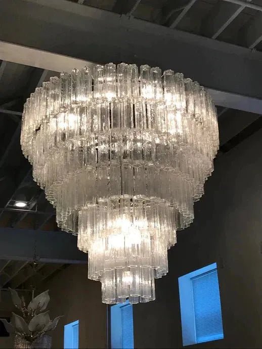 Modern Art Design 3/4/5/7-Tier Hand-blown Glass Tiered Chandelier - 3-Tier/D26.5"*H22"ClearWarm LightBlushlighting