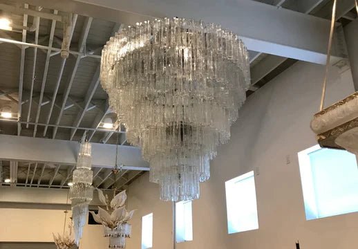 Modern Art Design 3/4/5/7 - Tier Hand - blown Glass Tiered Chandelier - 5 - Tier/D29.88"*H31.5"ClearWarm LightBlushlighting