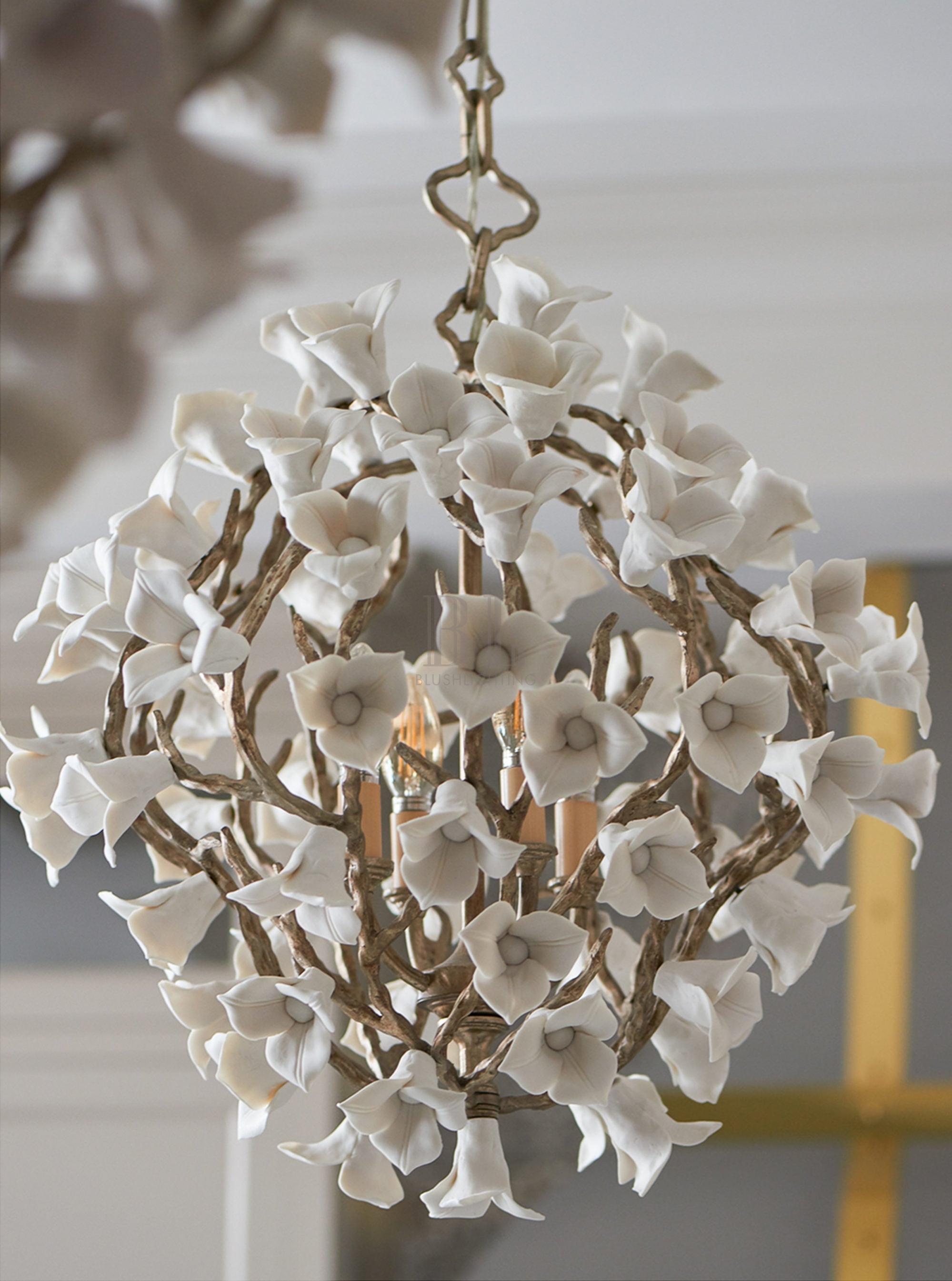 Modern Art Design Lily Ceramic Flower Chandelier for Low-ceiling-Blushlighting-Blushlighting