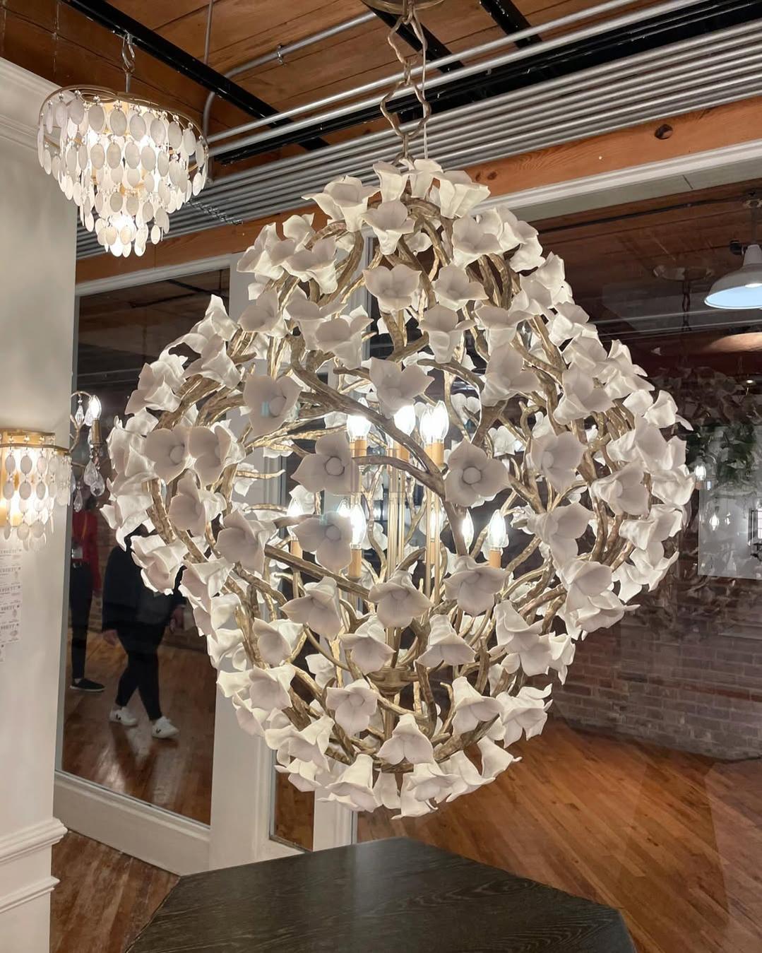 Modern Art Design Lily Ceramic Flower Chandelier for Low-ceiling-Blushlighting-6 Lights/D26.25"*H30"-Warm Light-Blushlighting