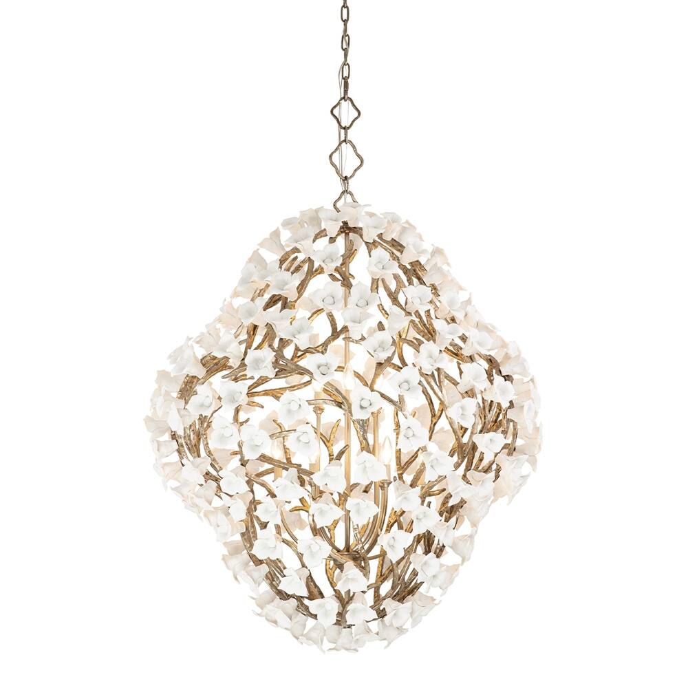 Modern Art Design Lily Ceramic Flower Chandelier for Low-ceiling-Blushlighting-Customized/D40"*H49.2"-Warm Light-Blushlighting