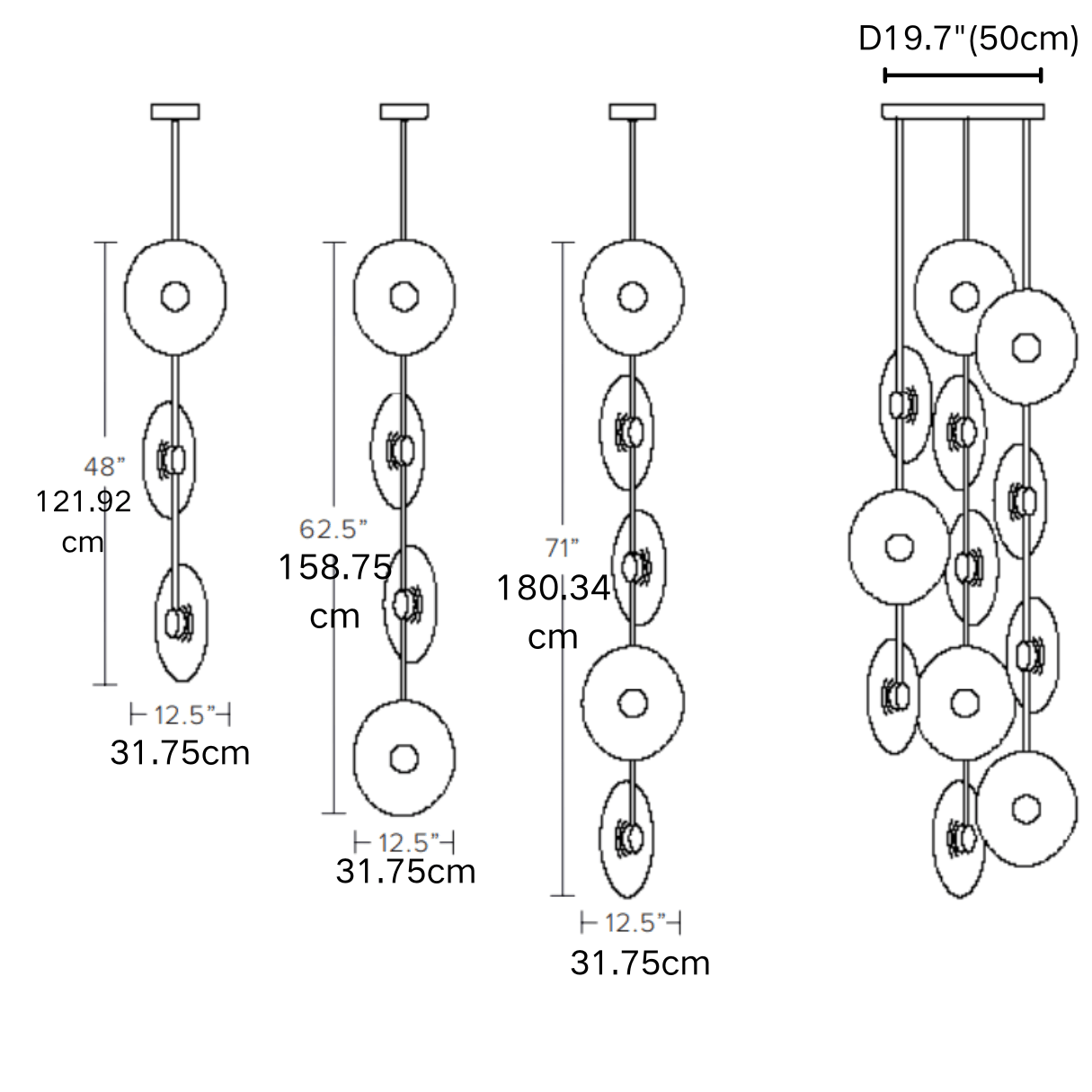 Modern Art Design Radiant Glass Chandelier - Single Pendant/3 Pieces/D12.5"*H48"BrassBlushlighting