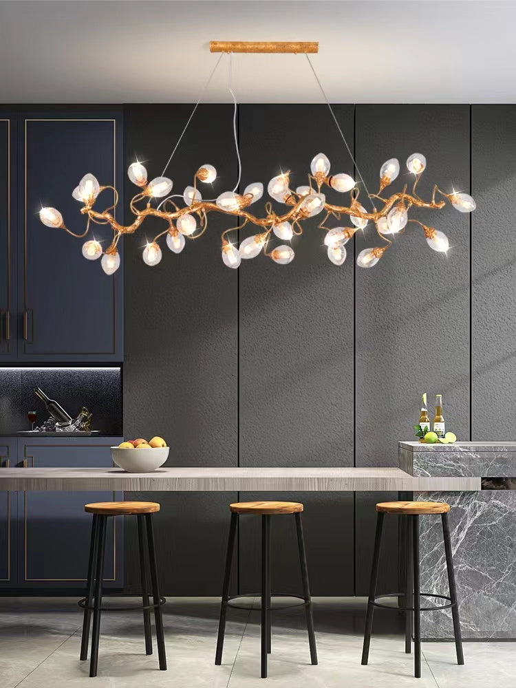 Modern Art Extra Large Branch Style Chandelier with Clear Bubble Glass Eggs for Dining Room and Living Room-Chandeliers-21 Lights: L59.0"*W16.5"*H17.7"-Warm Light-Blushlighting